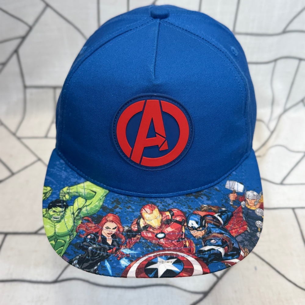 Marvel Avengers Snapback Hat OS Blue Superhero Graphic Brim Flat Bill Cap